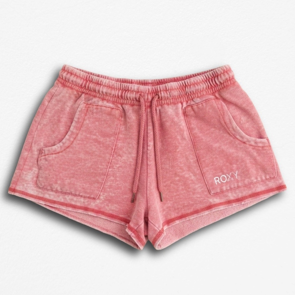 Roxy Pink Acid Wash Fleece Lounge Shorts Womens Large Drawstring Beach Shorts